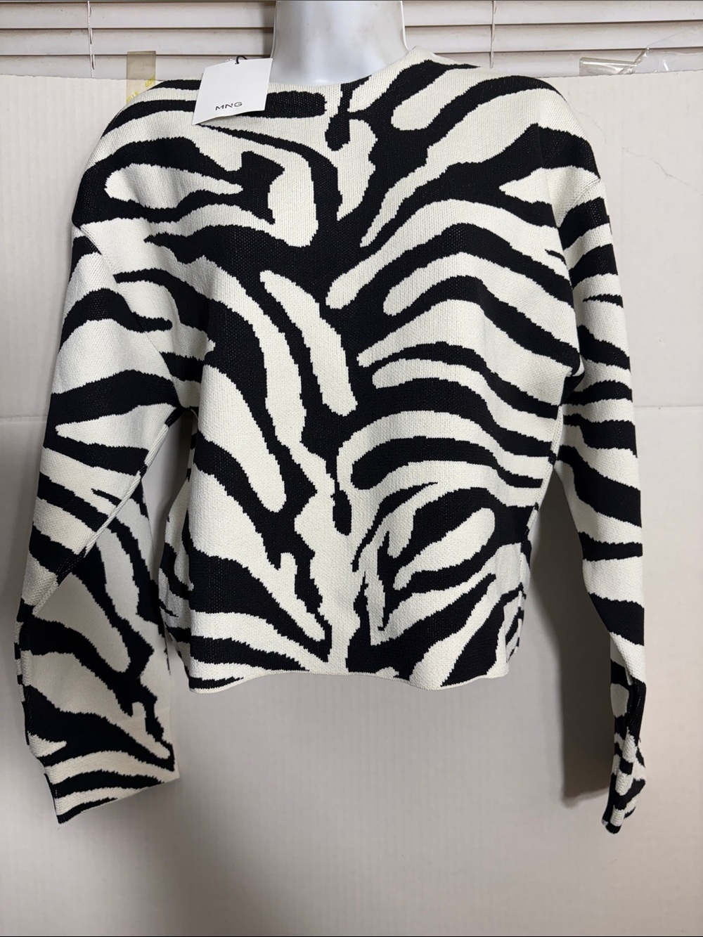 Mango Black & White Zebra-Print Crewneck Sweater